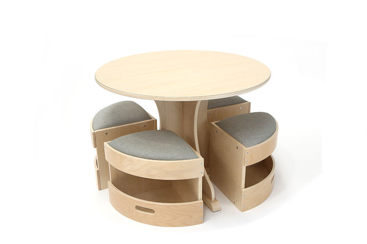 BILLY KIDZ | ROUND WOODEN TABLE WITH 4 PADDED STOOLS