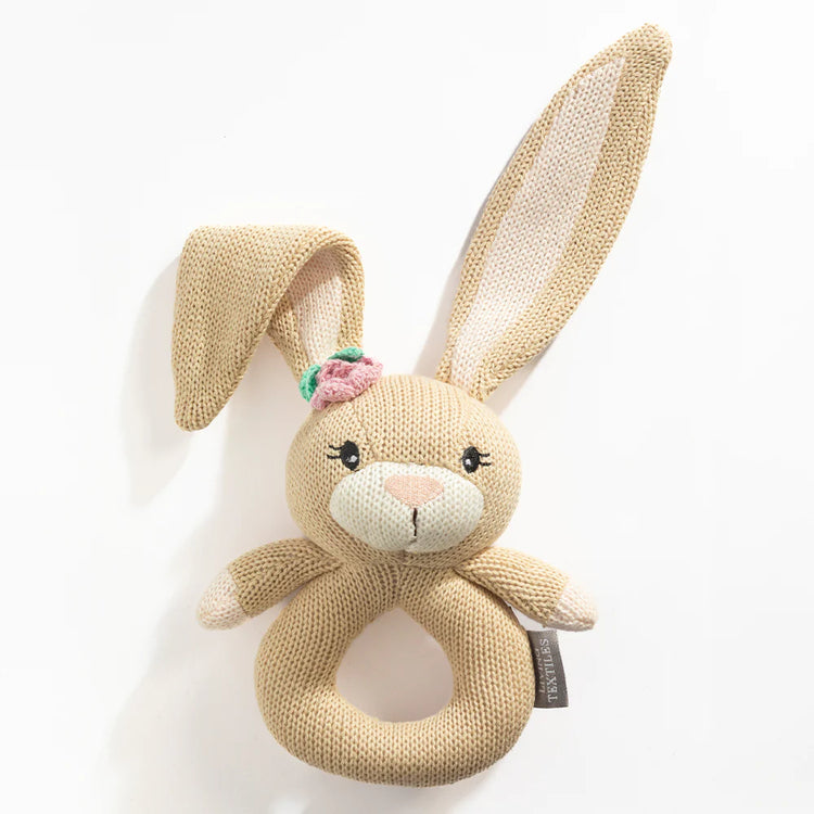 LIVING TEXTILES | KNITTED RING RATTLE - AMELIA THE BUNNY