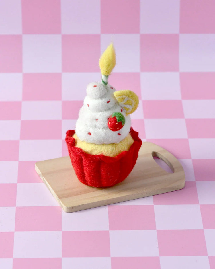 TARA TREASURES | FELT GIANT CUPCAKE - STRAWBERRY WITH CANDLE by TARA TREASURES - The Playful Collective