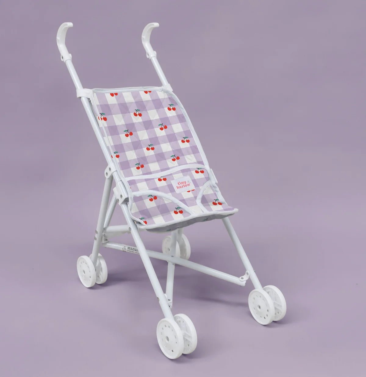 Folding Doll's Stroller Lilac Gingham Cherry by Tiny Harlow The