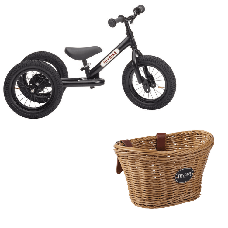 TRYBIKE | STEEL 2-IN-1 TRICYCLE & BALANCE BIKE - BLACK WITH HANDLEBAR BASKET by TRYBIKE - The Playful Collective