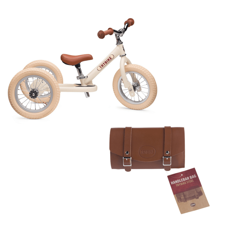 TRYBIKE | STEEL 2-IN-1 TRICYCLE & BALANCE BIKE - CREAM WITH HANDLEBAR BAG *NEW - PRE-ORDER NOW!* by TRYBIKE - The Playful Collective