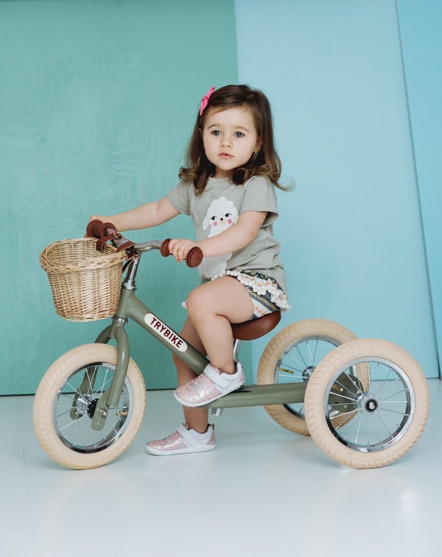 TRYBIKE | STEEL 2-IN-1 TRICYCLE & BALANCE BIKE - VINTAGE GREEN WITH HANDLEBAR BAG *NEW - PRE-ORDER NOW!* by TRYBIKE - The Playful Collective