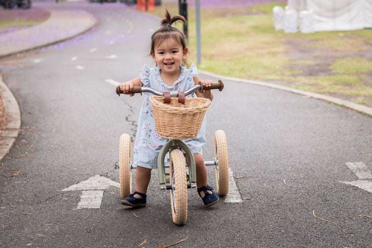 TRYBIKE | STEEL 2-IN-1 TRICYCLE & BALANCE BIKE - VINTAGE GREEN WITH HANDLEBAR BASKET by TRYBIKE - The Playful Collective