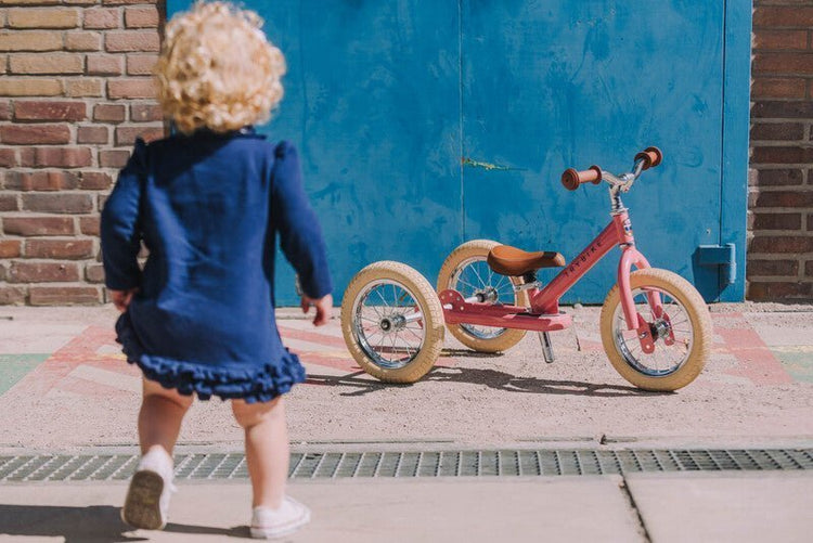 TRYBIKE | STEEL 2-IN-1 TRICYCLE & BALANCE BIKE - VINTAGE PINK WITH HANDLEBAR BASKET by TRYBIKE - The Playful Collective