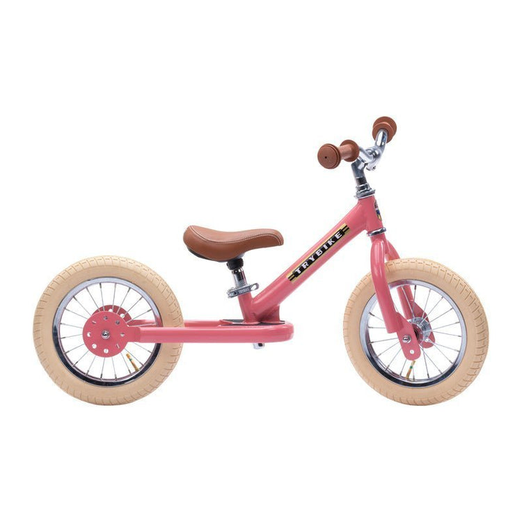 TRYBIKE | STEEL 2-IN-1 TRICYCLE & BALANCE BIKE - VINTAGE PINK WITH HANDLEBAR BASKET by TRYBIKE - The Playful Collective