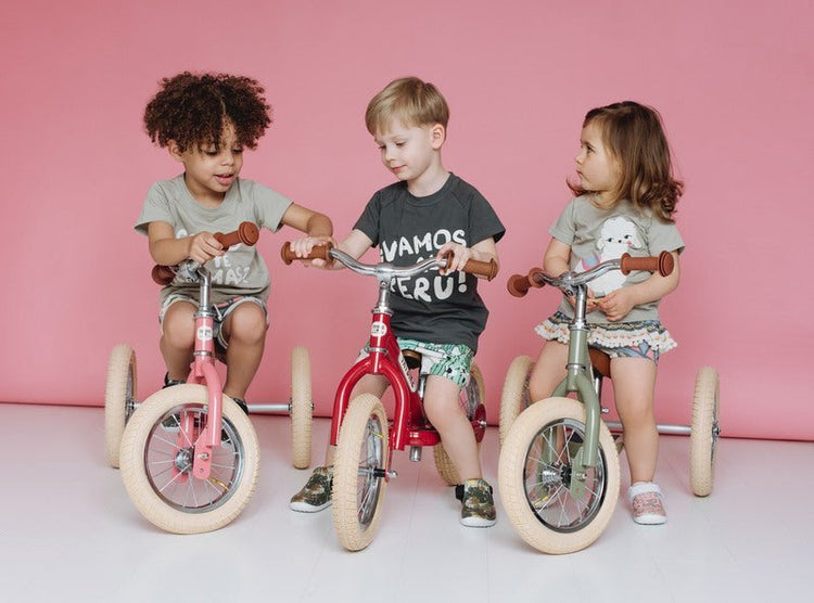 TRYBIKE | STEEL 2-IN-1 TRICYCLE & BALANCE BIKE - VINTAGE PINK WITH HANDLEBAR BASKET by TRYBIKE - The Playful Collective