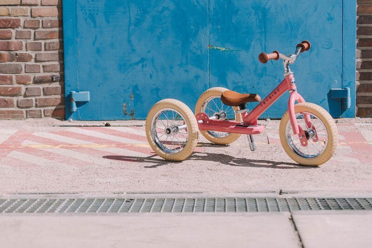 TRYBIKE | STEEL 2-IN-1 TRICYCLE & BALANCE BIKE - VINTAGE PINK WITH HANDLEBAR BASKET by TRYBIKE - The Playful Collective