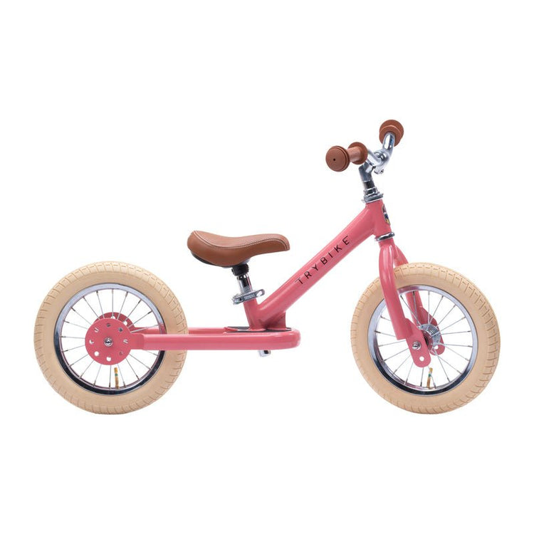 TRYBIKE | STEEL 2-IN-1 TRICYCLE & BALANCE BIKE - VINTAGE PINK WITH HANDLEBAR BASKET by TRYBIKE - The Playful Collective