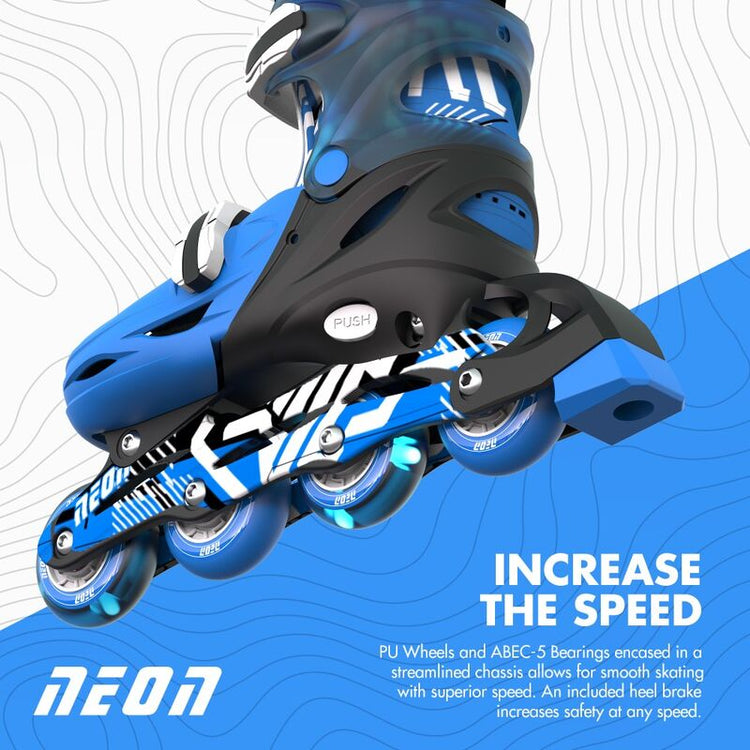 YVOLUTION | KIDS NEON COMBO SKATES (SIZE 3 - 6) - GOTEKI BLUE SKATES ONLY by YVOLUTION - The Playful Collective