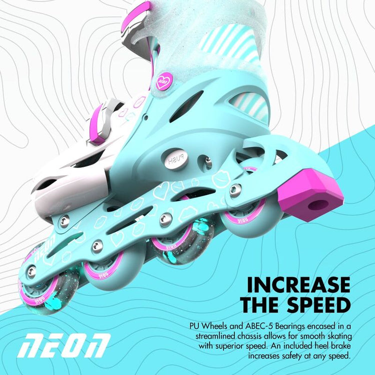 YVOLUTION | KIDS NEON INLINE SKATES (SIZE 3 - 6) - TEAL & PINK SKATES ONLY by YVOLUTION - The Playful Collective