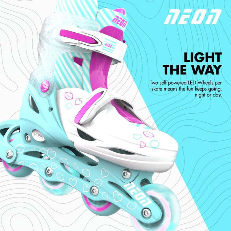 YVOLUTION | KIDS NEON INLINE SKATES (SIZE 3 - 6) - TEAL & PINK SKATES ONLY by YVOLUTION - The Playful Collective