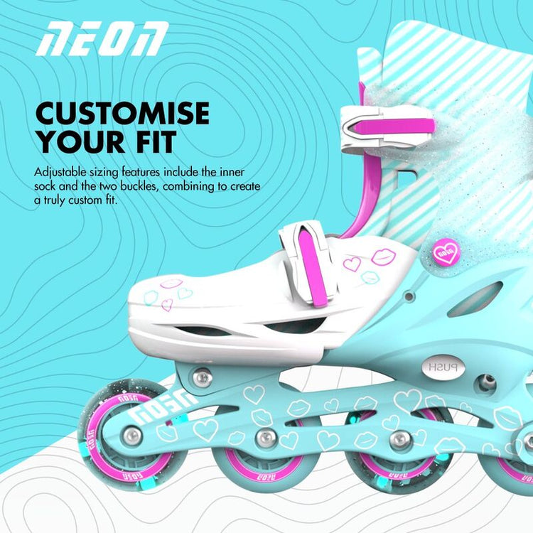 YVOLUTION | KIDS NEON INLINE SKATES (SIZE 3 - 6) - TEAL & PINK SKATES ONLY by YVOLUTION - The Playful Collective