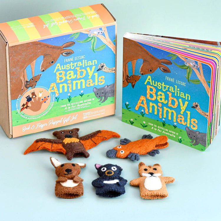 AUSTRALIAN BABY ANIMALS BY FRANÉ LESSAC - BOOK & FINGER PUPPET SET by TARA TREASURES - The Playful Collective