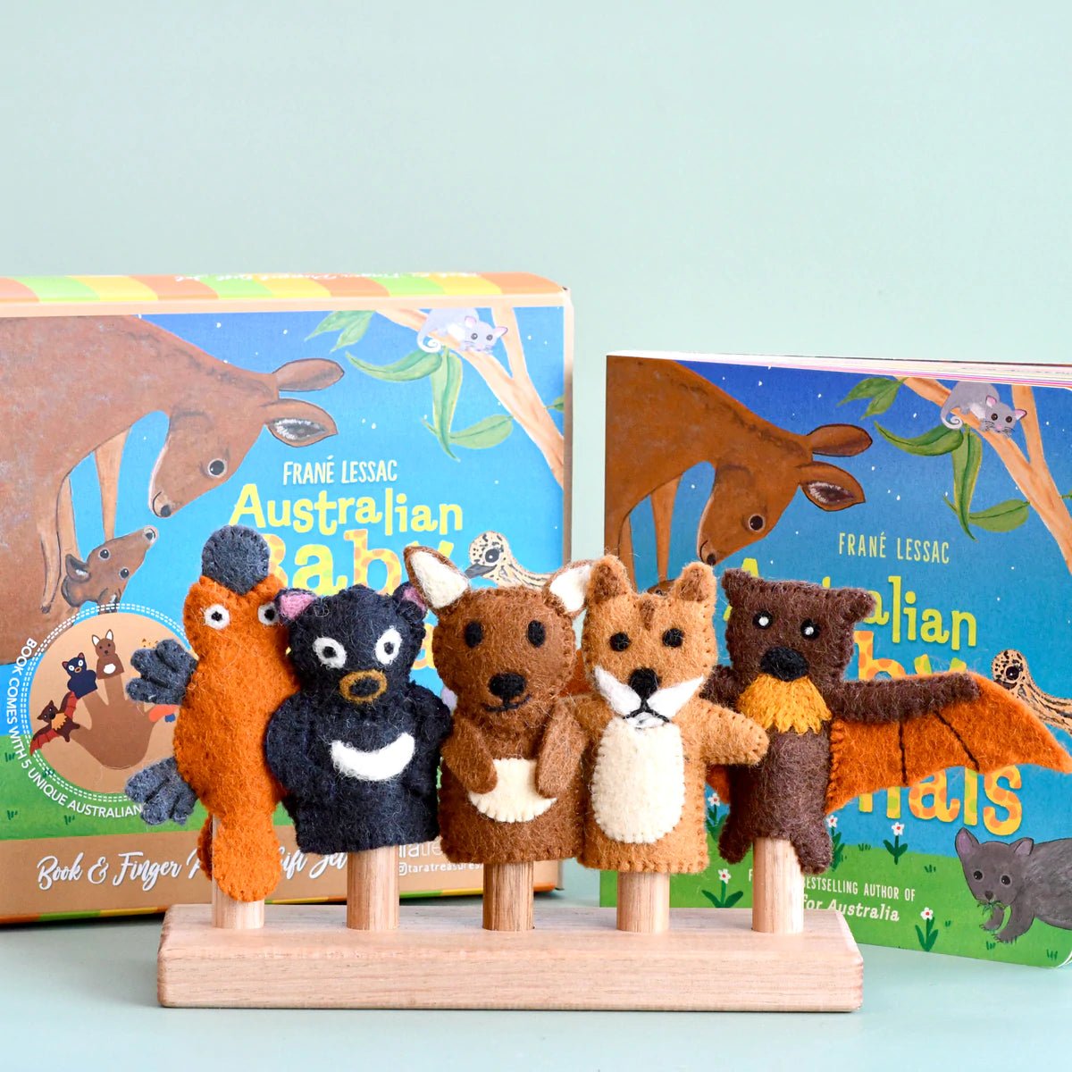 AUSTRALIAN BABY ANIMALS BY FRANÉ LESSAC - BOOK & FINGER PUPPET SET by TARA TREASURES - The Playful Collective