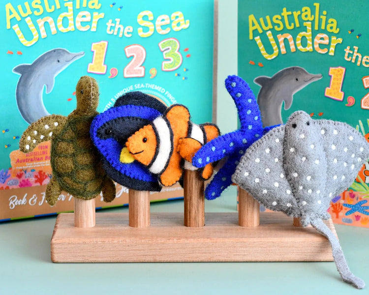 AUSTRALIAN UNDER THE SEA 1, 2, 3 BY FRANÉ LESSAC - BOOK & FINGER PUPPET SET by TARA TREASURES - The Playful Collective