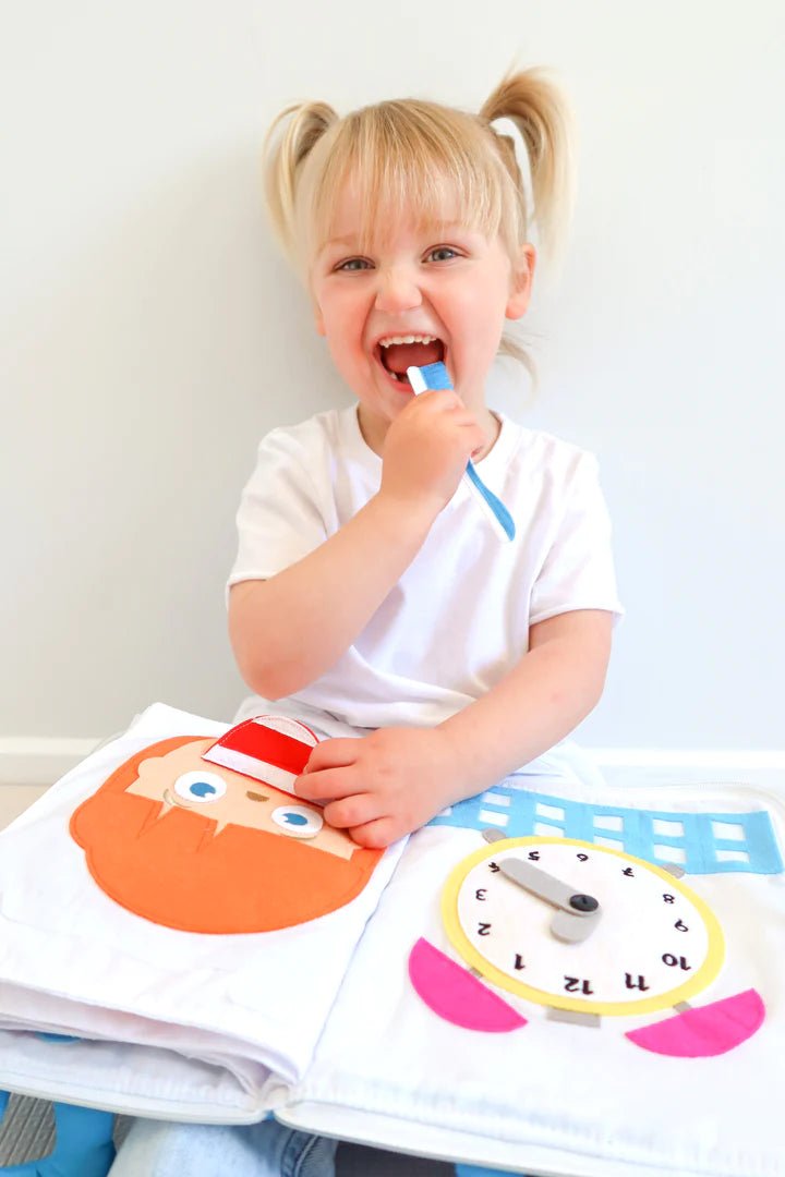 FABRIC QUIET ACTIVITY BOOK - MY BIG DAY (BLUE COVER) by CURIOUS COLUMBUS - The Playful Collective