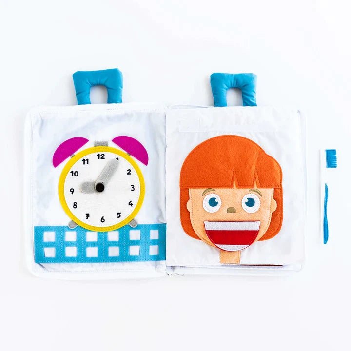 FABRIC QUIET ACTIVITY BOOK - MY BIG DAY (BLUE COVER) by CURIOUS COLUMBUS - The Playful Collective