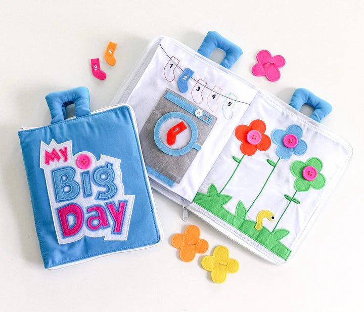 FABRIC QUIET ACTIVITY BOOK - MY BIG DAY (BLUE COVER) by CURIOUS COLUMBUS - The Playful Collective