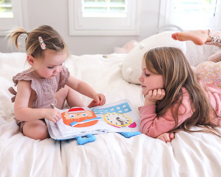 FABRIC QUIET ACTIVITY BOOK - MY BIG DAY (BLUE COVER) by CURIOUS COLUMBUS - The Playful Collective
