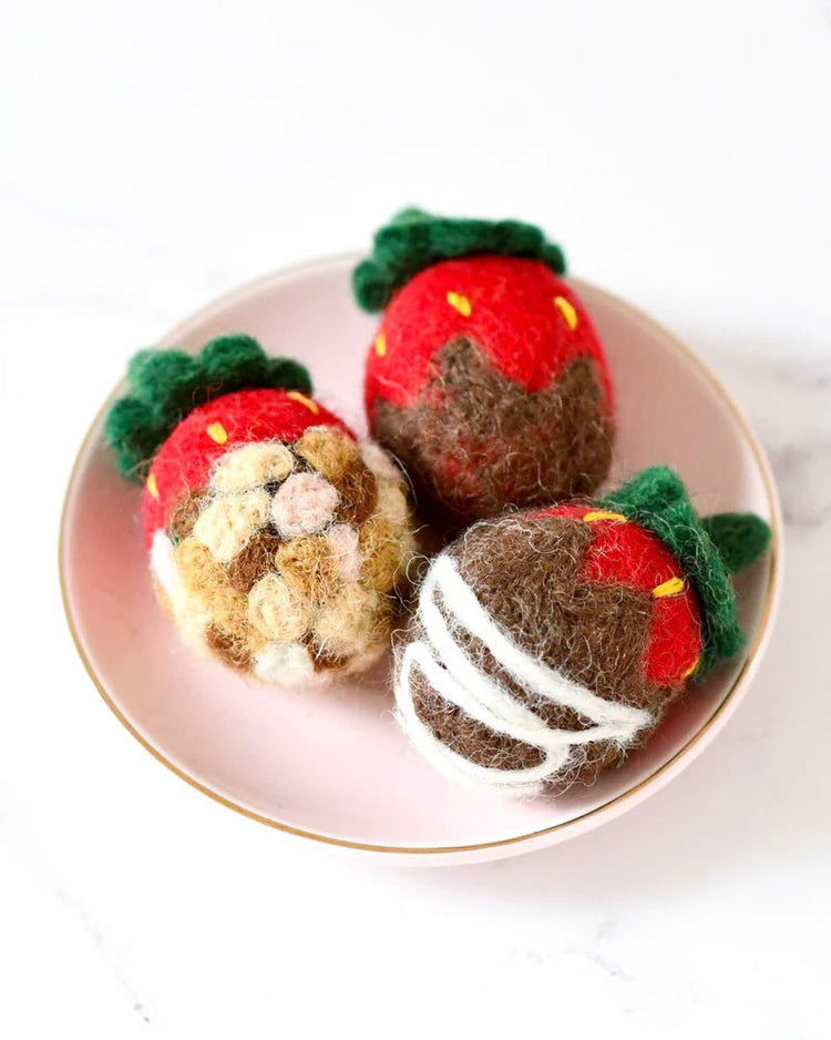 FELT CHOCOLATE-DIPPED STRAWBERRIES (SET OF 3) by TARA TREASURES - The Playful Collective