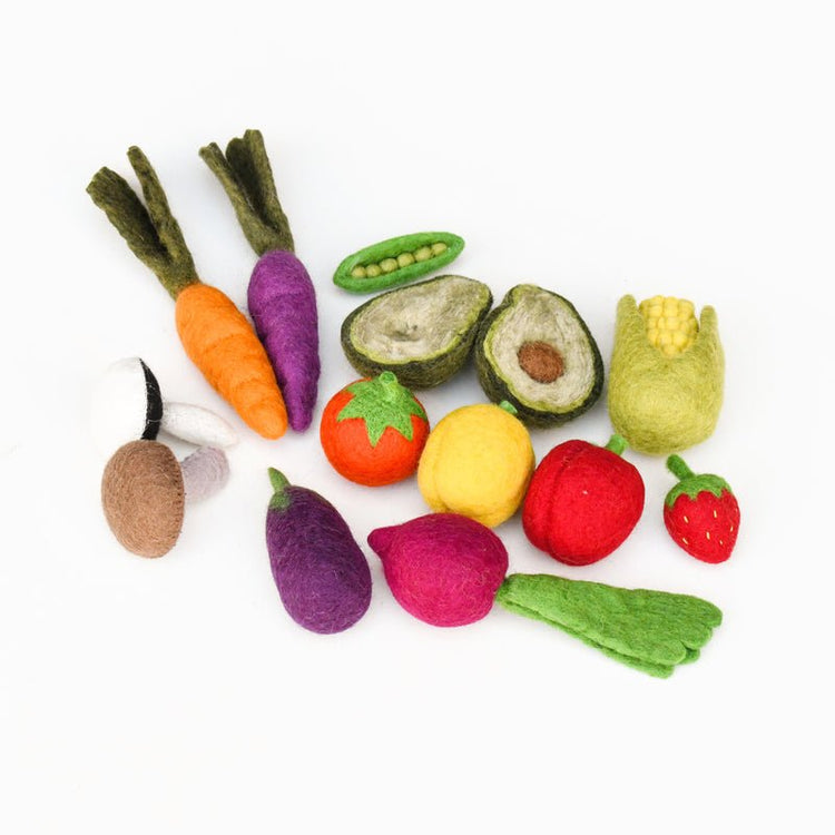 FELT VEGETABLES AND FRUITS - SET A (14 PIECES) by TARA TREASURES - The Playful Collective