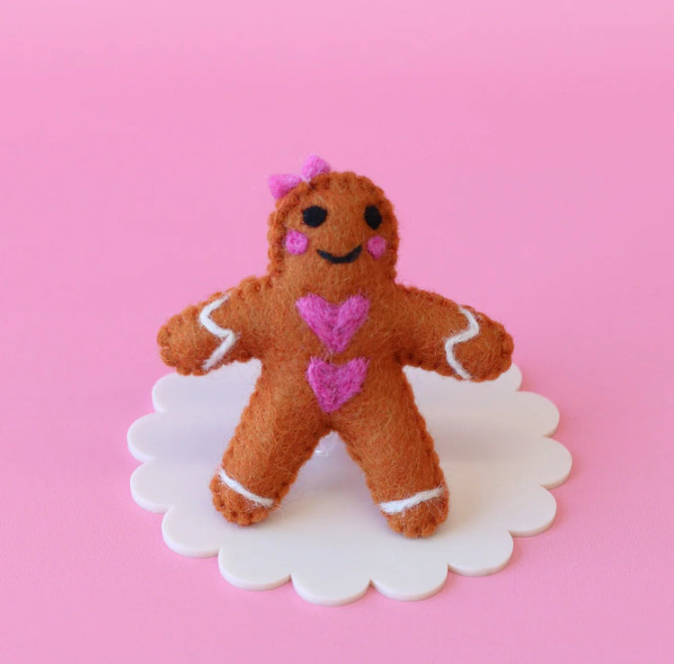 JUNI MOON | FELT GINGERBREAD KID (2 STYLES) Ginger - pink hearts by JUNI MOON - The Playful Collective