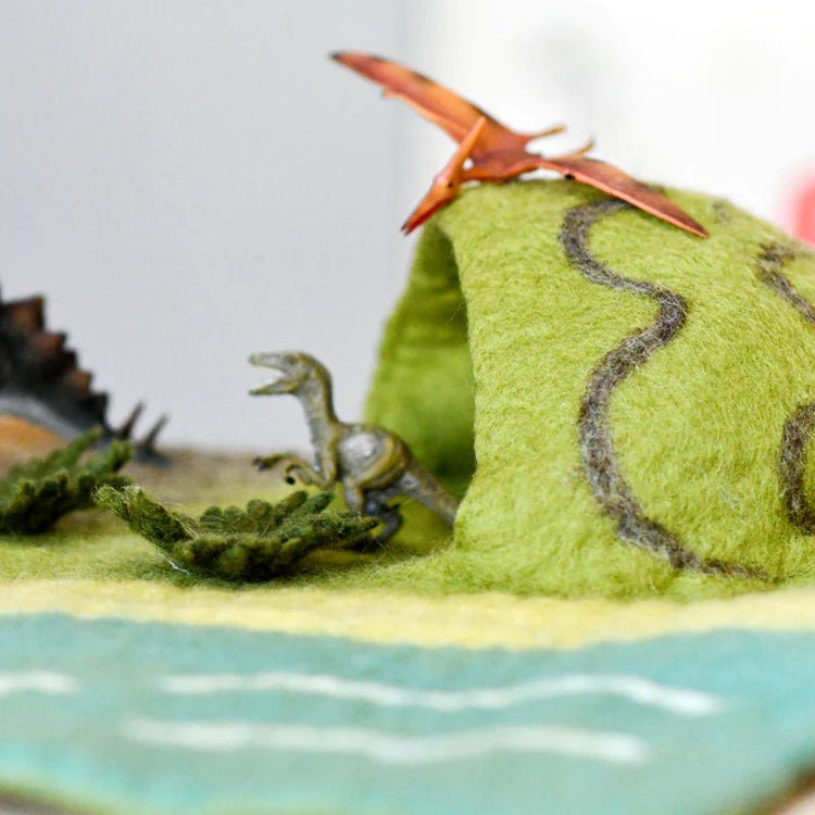 LARGE DINOSAUR LAND WITH VOLCANO FELT PLAY MAT PLAYSCAPE by TARA TREASURES - The Playful Collective