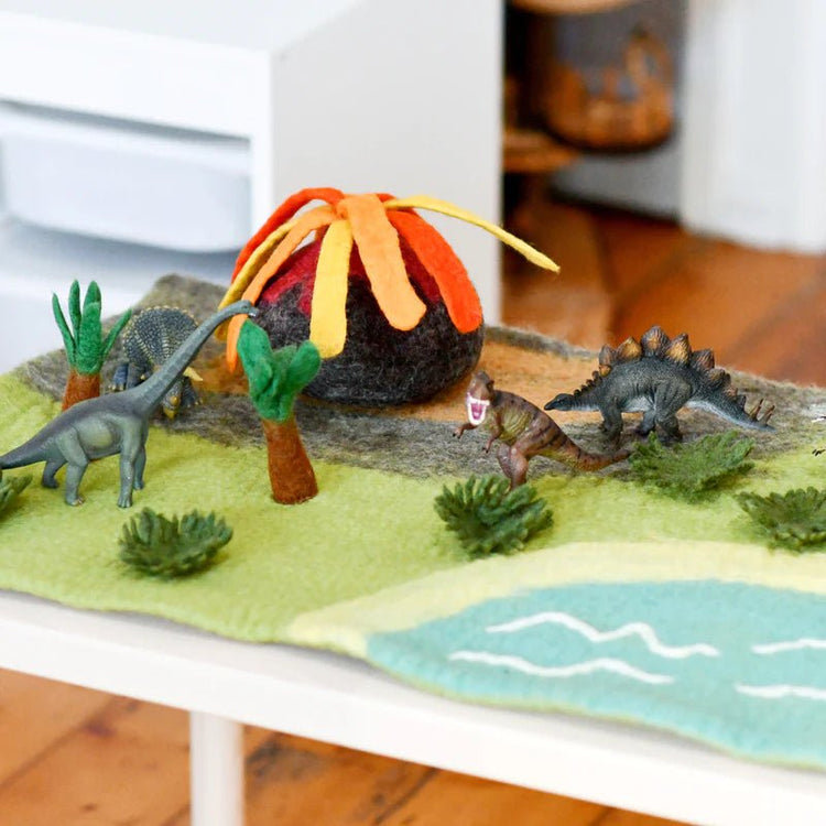 LARGE DINOSAUR LAND WITH VOLCANO FELT PLAY MAT PLAYSCAPE by TARA TREASURES - The Playful Collective