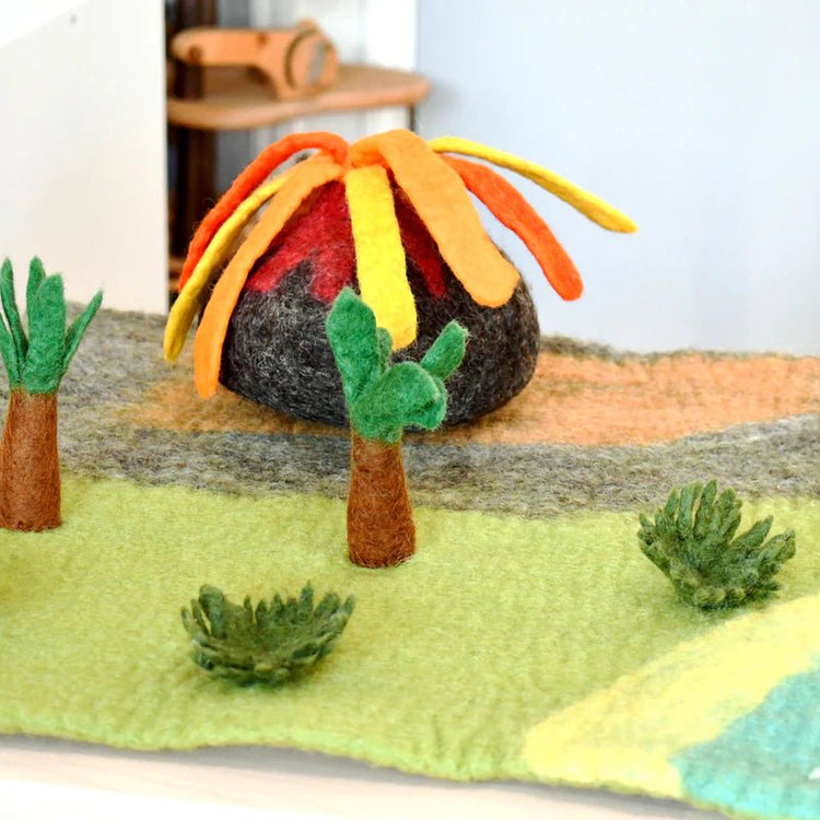 LARGE DINOSAUR LAND WITH VOLCANO FELT PLAY MAT PLAYSCAPE by TARA TREASURES - The Playful Collective