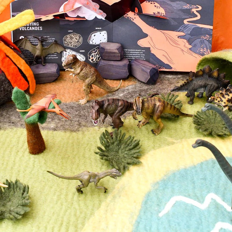 LARGE DINOSAUR LAND WITH VOLCANO FELT PLAY MAT PLAYSCAPE by TARA TREASURES - The Playful Collective