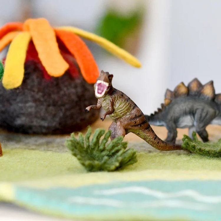 LARGE DINOSAUR LAND WITH VOLCANO FELT PLAY MAT PLAYSCAPE by TARA TREASURES - The Playful Collective