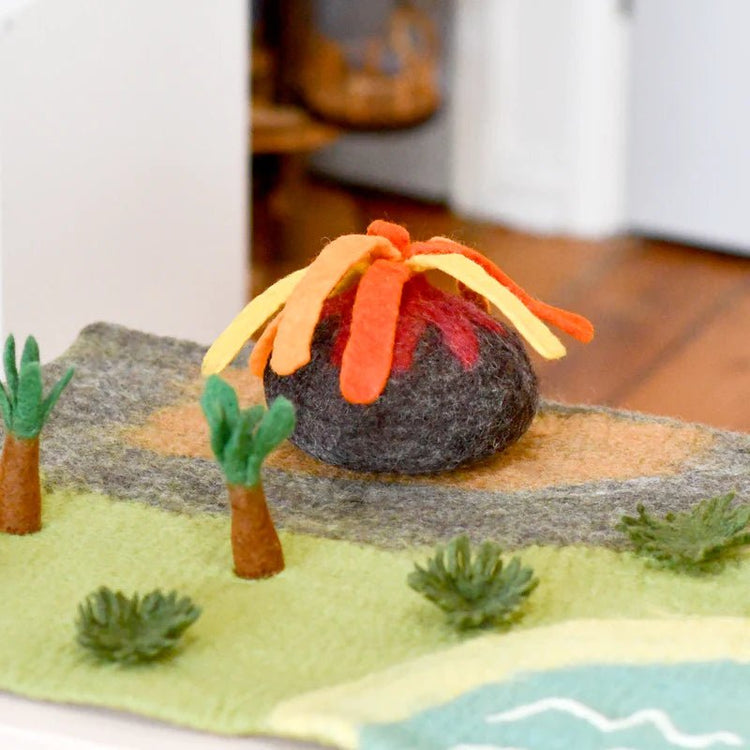 LARGE DINOSAUR LAND WITH VOLCANO FELT PLAY MAT PLAYSCAPE by TARA TREASURES - The Playful Collective