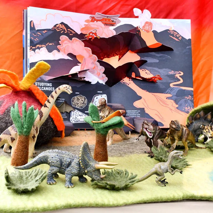 LARGE DINOSAUR LAND WITH VOLCANO FELT PLAY MAT PLAYSCAPE by TARA TREASURES - The Playful Collective