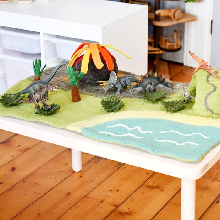 LARGE DINOSAUR LAND WITH VOLCANO FELT PLAY MAT PLAYSCAPE by TARA TREASURES - The Playful Collective