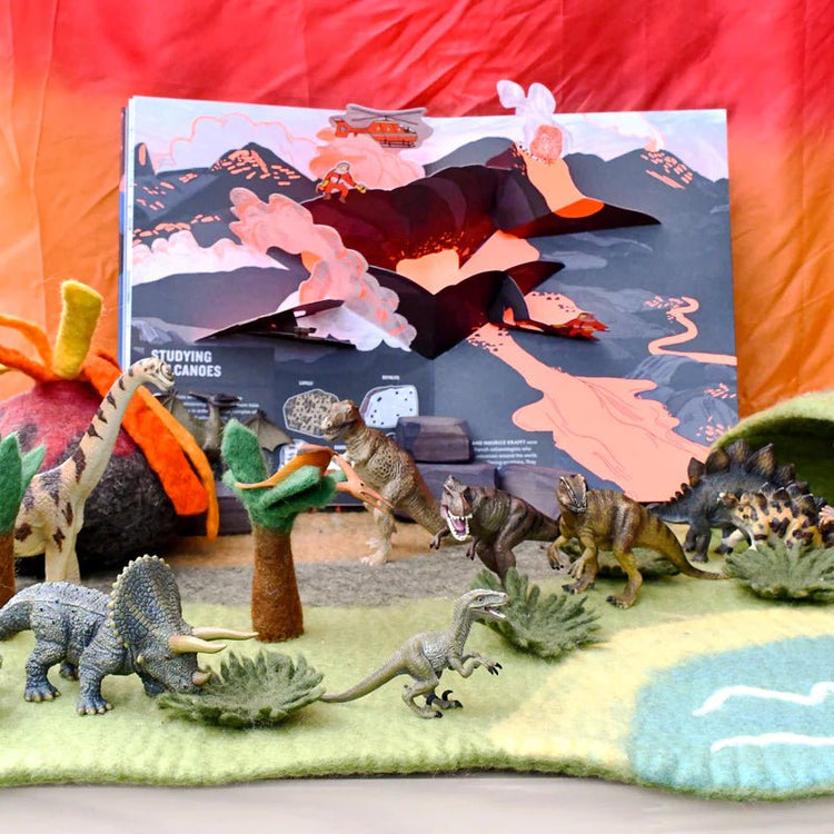 LARGE DINOSAUR LAND WITH VOLCANO FELT PLAY MAT PLAYSCAPE by TARA TREASURES - The Playful Collective