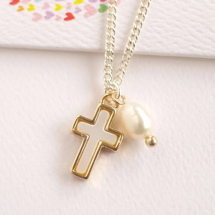 LAUREN HINKLEY | MOTHER OF PEARL CROSS NECKLACE (FRESHWATER PEARL) by LAUREN HINKLEY AUSTRALIA - The Playful Collective