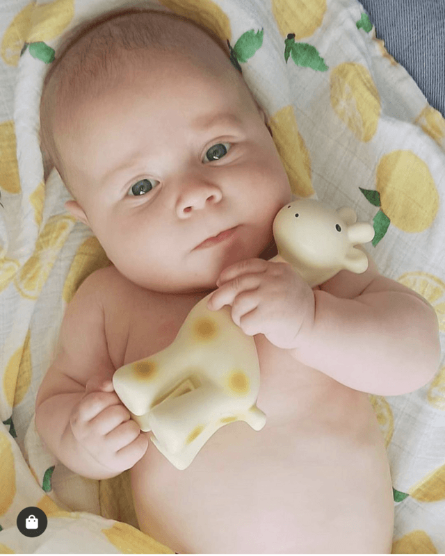 NATURAL RUBBER BABY RATTLE & BATH TOY - GIRAFFE by TIKIRI - The Playful Collective