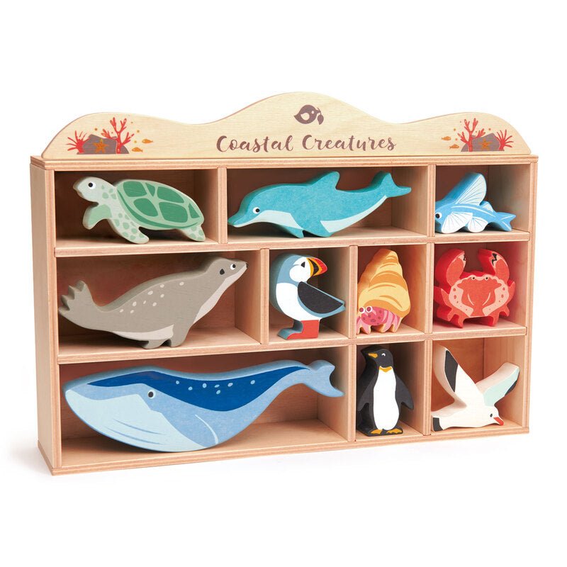 SET OF COASTAL ANIMALS WITH DISPLAY SHELF - PREORDER by TENDER LEAF TOYS - The Playful Collective