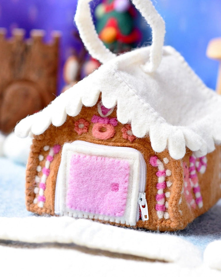 TARA TREASURES | FELT PINK GINGERBREAD HOUSE BAG by TARA TREASURES - The Playful Collective