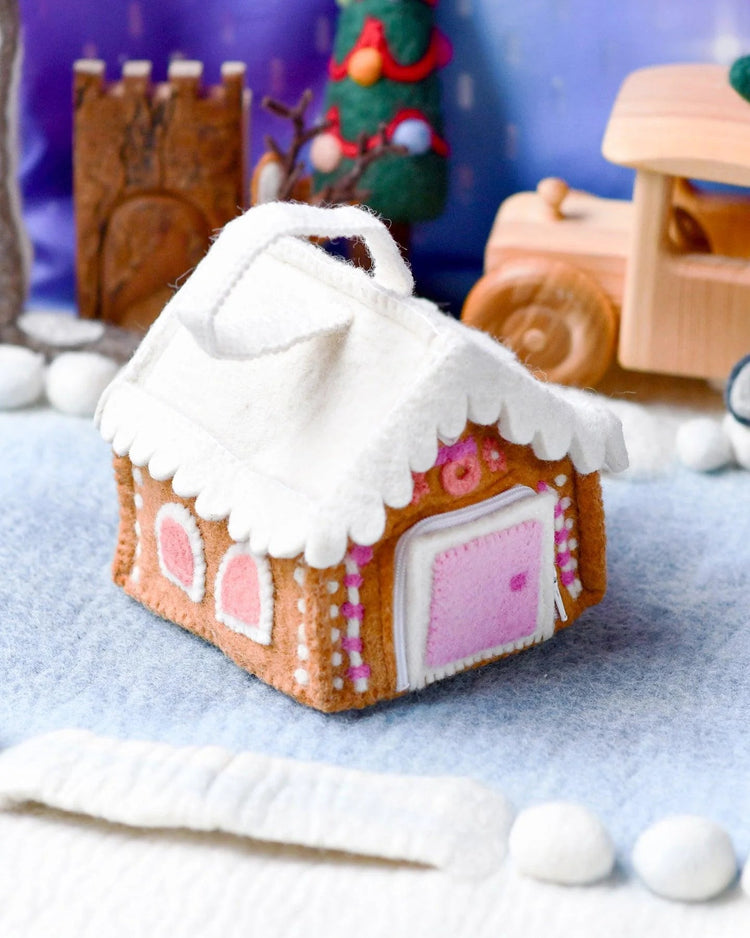 TARA TREASURES | FELT PINK GINGERBREAD HOUSE BAG by TARA TREASURES - The Playful Collective