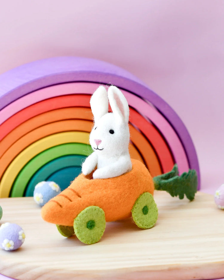 TARA TREASURES | FELT RABBIT WITH CARROT CAR TOY *PRE-ORDER* by TARA TREASURES - The Playful Collective