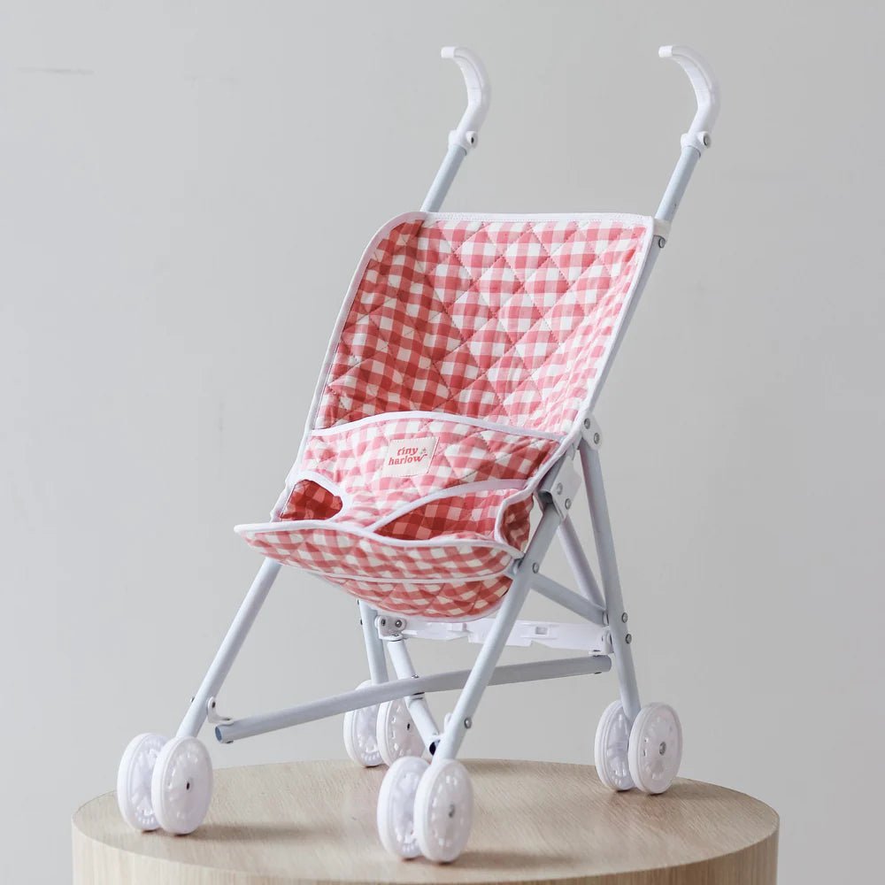 TINY HARLOW | FOLDING DOLL'S STROLLER 2.0 - PINK GINGHAM by TINY HARLOW - The Playful Collective