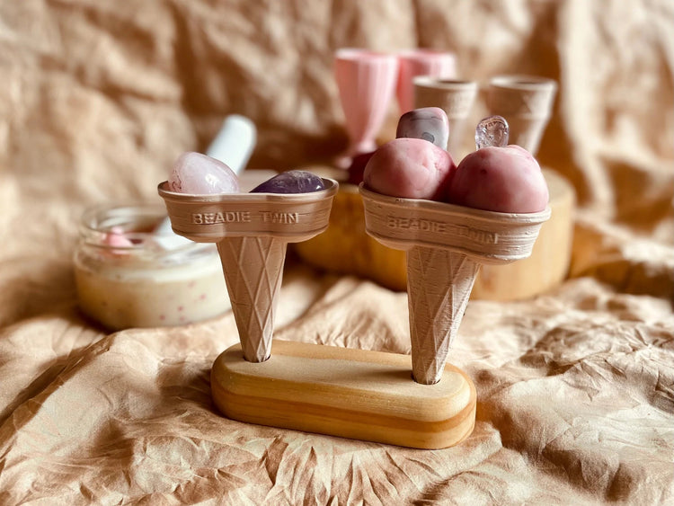 WOODEN ICE-CREAM CONE HOLDER - 2 HOLE by BEADIE BUG PLAY - The Playful Collective