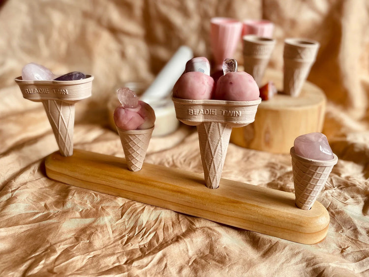 WOODEN ICE-CREAM CONE HOLDER - 4 HOLE by BEADIE BUG PLAY - The Playful Collective