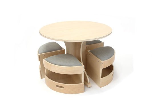 BILLY KIDZ | ROUND WOODEN TABLE WITH 4 PADDED STOOLS