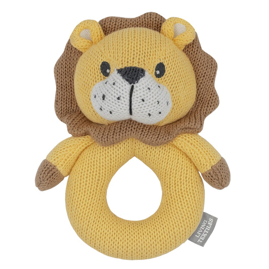 LIVING TEXTILES | KNITTED RING RATTLE - LEO THE LION