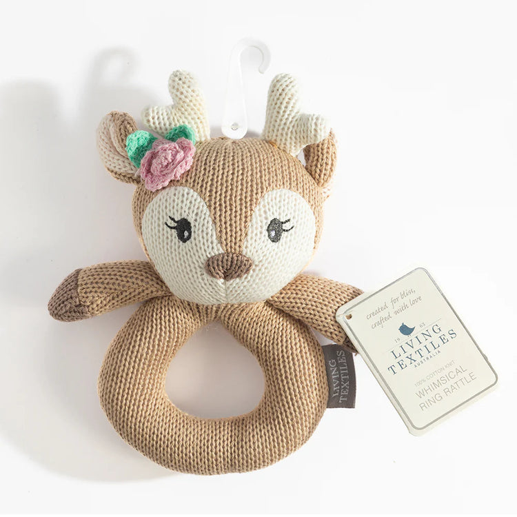 LIVING TEXTILES | KNITTED RING RATTLE - AVA THE FAWN