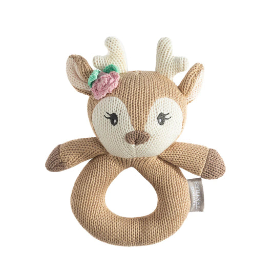 LIVING TEXTILES | KNITTED RING RATTLE - AVA THE FAWN
