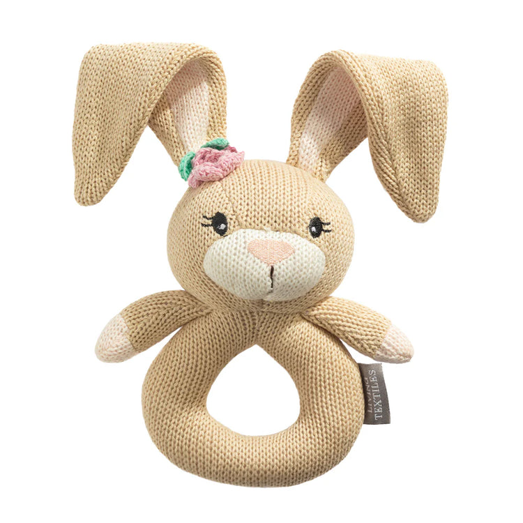 LIVING TEXTILES | KNITTED RING RATTLE - AMELIA THE BUNNY